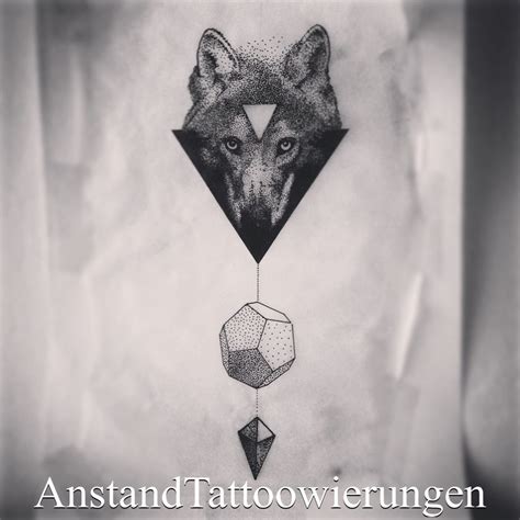 Dotwork Tattoo Sketch Wolf Head With Triangle Geometric Shapes