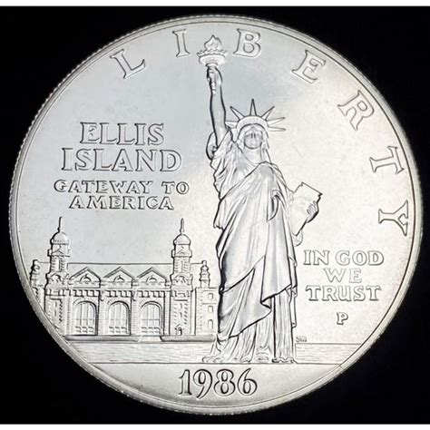 1986 P Ellis Island Statue Of Liberty Silver Dollar