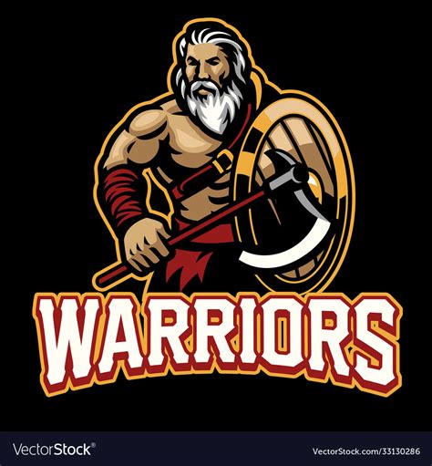 Warrior Mascot With Shield And Axe Royalty Free Vector Image