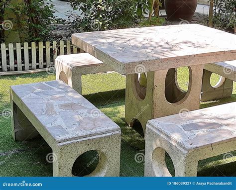 Decorative Stone Table And Chairs In A Park Stock Image Image Of