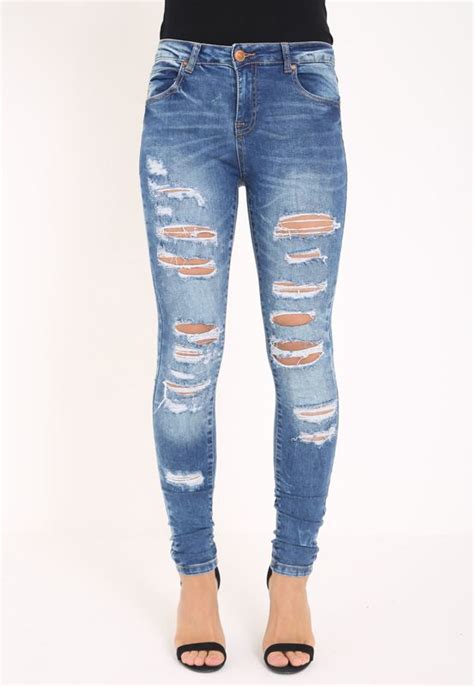 Womens Ladies Stretch Faded Ripped Slim Fit Skinny Denim Jeans Size 6 8 12 14 16 Ebay