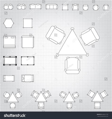 Tables Chairs Vector Illustration Interior Outline Stock Vector