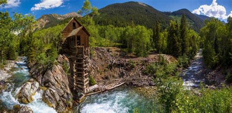 Crystal Colorado A Water Mill River Forest Trees Mountains Panorama