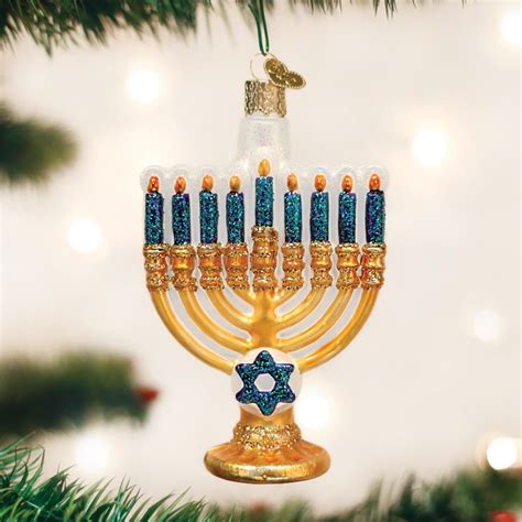 Old World Christmas Hanukkah Menorah Mouth Blown Glass Ornament 36177