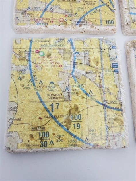 Ord Vfr Chicago Map Aviation Charts On Stone Coasters Set Of Etsy