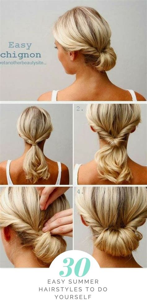Wrap the entire twisted hair into a bun and secure it with a pin. 30+ Easy Summer Hairstyles to Do Yourself | Medium hair ...