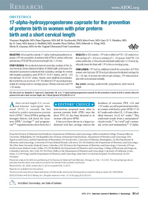 pdf 17 alpha hydroxyprogesterone caproate for the prevention of preterm birth in women with