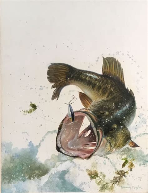 Leaping Bass Fish Painting By Larry Tople Fly Fishing Art Bass