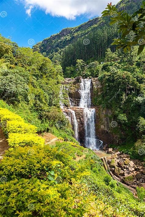 Grandiose Unusually Beautiful Waterfall In The Green Jungle Of The
