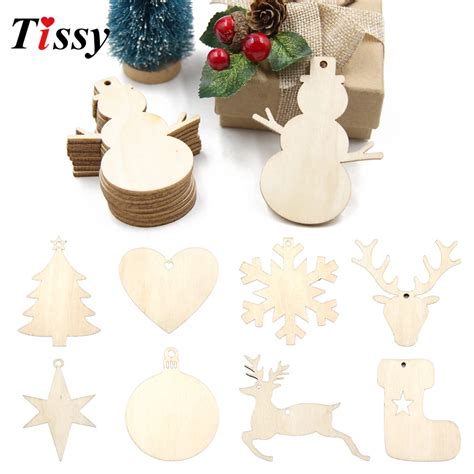 10pcs Diy Wooden Pendants Ornaments Christmas Ornaments Wood Crafts For