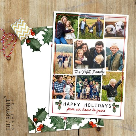 Multiple Photo Holiday Card Holly Collage Style Christmas Etsy