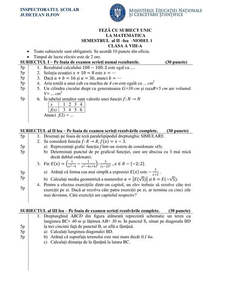 Modele Teza Matematica 2018 Semestrul 2 Clasa A 8 A Jitaruionelblog