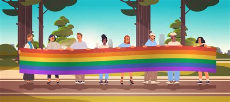 Mix Race People Holding Lgbt Rainbow Flag Gay Lesbian Love Parade Pride Festival Transgender