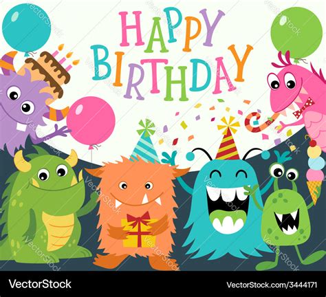 Happy Birthday Monsters Royalty Free Vector Image