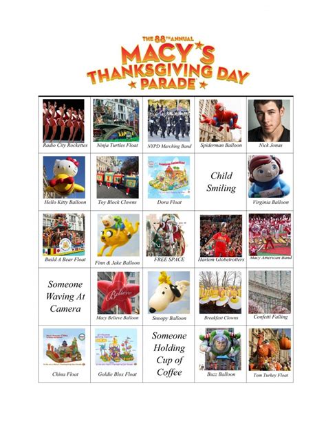 2014 Macys Thanksgiving Day Parade Bingo Cards Keeners