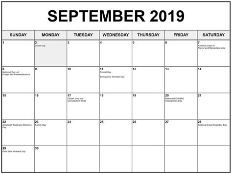 20 Calendar Of September 2019 Free Download Printable Calendar