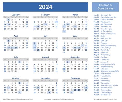 Printable 2024 Calendar With Federal Holidays 2024 Calendar Printable