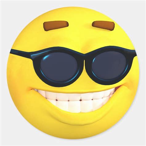 Happy 3d Effect Emoji With Sunglasses Classic Round Sticker