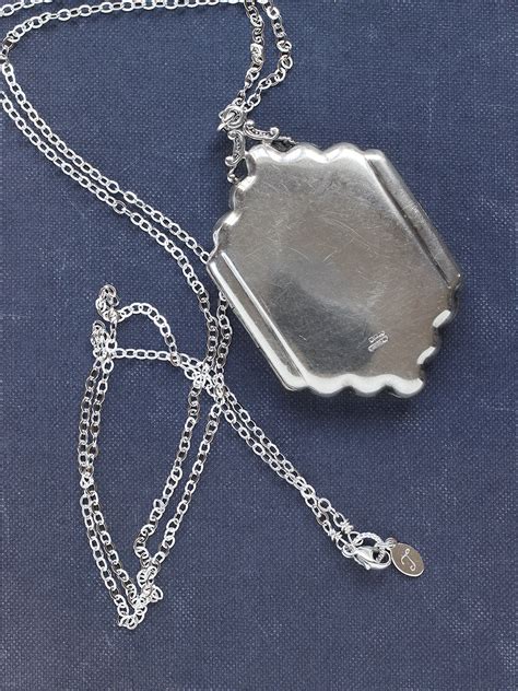 Rare Sterling Silver Locket Necklace Uniquely Shaped Large Vintage