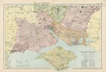 Old and antique prints and maps: Hampshire (south) map, 1901, Hampshire ...