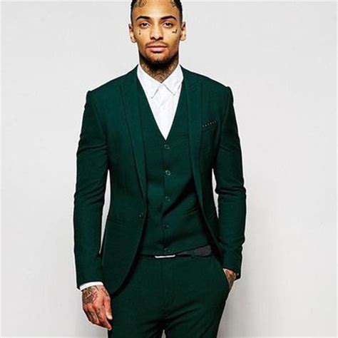 Dark Green Business Party Mens Suit 2018 Peaked Lapel 3 Piece Blazer