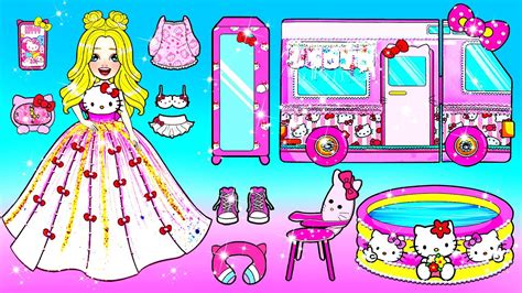 Paper Dolls Dress Up Decorate Hello Kitty Motorhome Handmade Barbies New Home Quiet Book