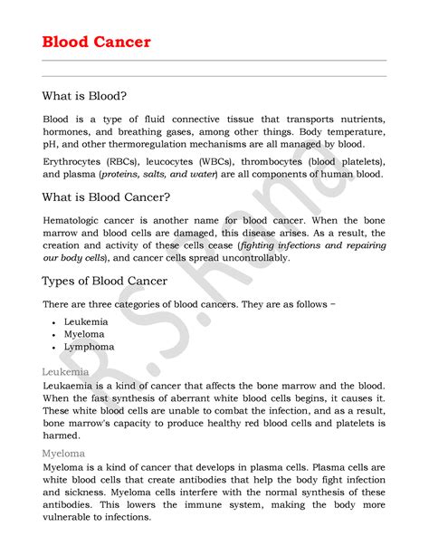 Blood Cancer Blood Cancer What Is Blood Blood Is A Type Of Fluid