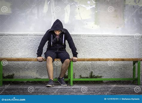 Little Boy Sad Sitting Alone At School Stock Image Image Of Emotional