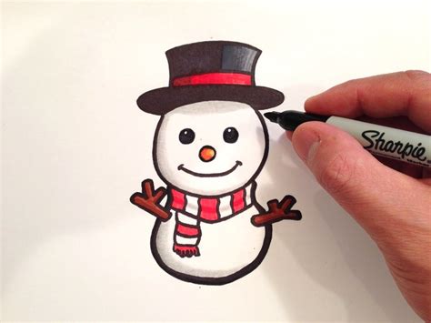 How To Draw A Cute Snowman Xmas Drawing Cute Snowman Christmas Drawing