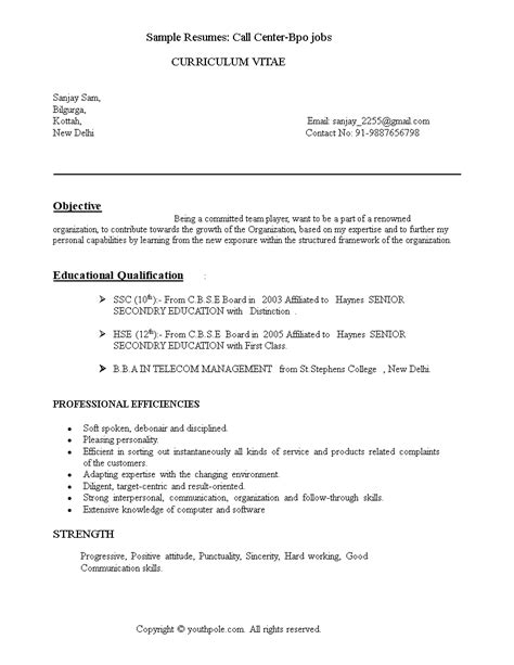 Sample resume format for experienced person for experienced person … prakash cv. CallCenter BPO Resume Template - resume (With images) | Resume, Resume templates, Bpo
