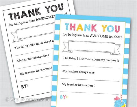 Free Printable Teacher Appreciation Thank You Notes