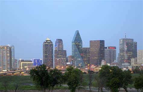 City Of Dallas Skyline Night Scenes Background Editorial Stock Photo