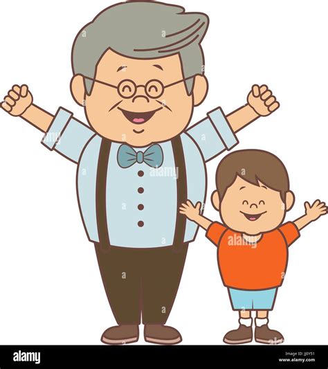 Cartoon Happy Grandpa And His Grandson On White Background Stock Vector