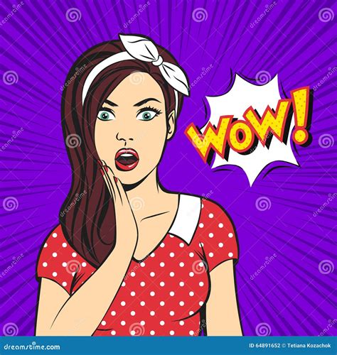 vector pop art surprised woman face with open mouth stock vector image 64891652