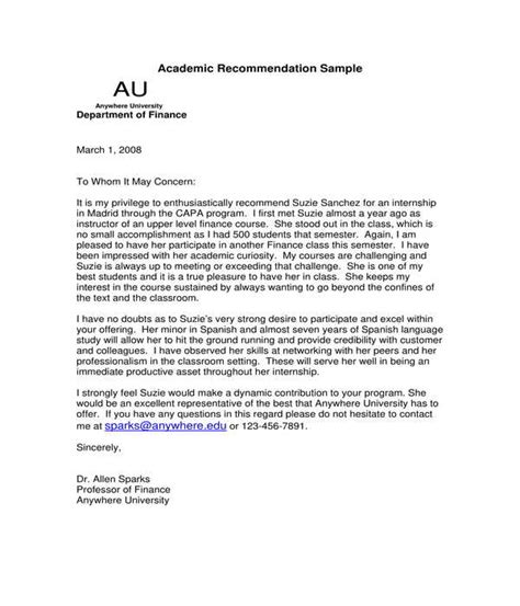 Sample Letter Of Recommendation Intern Memorial