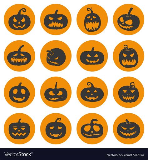 Halloween Pumpkins Icons Set Vector Illustration On White Background