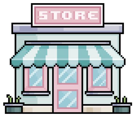 Pixel Art Shop Store With Awning Vector Build For 8bit Game On White