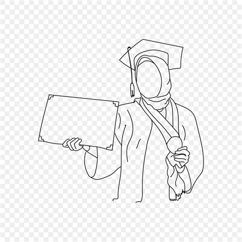 Happy Graduate Girl Muslim Abstract Line Drawing Academic Achievement