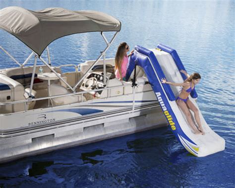 Pontoon boats are excellent fly fishing boats and are very popular. Slide water toy - FREEFALL PONTOON - AquaGlide - inflatable
