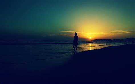 Hd Wallpaper Sad Alone Man At Sunset Beach Waves Photography Of Man