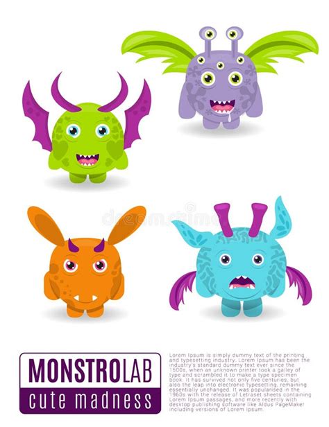 Monsters Vector Set Cute Cartoon Monsters Stock Vector Illustration Of Crazy Bright 62154857