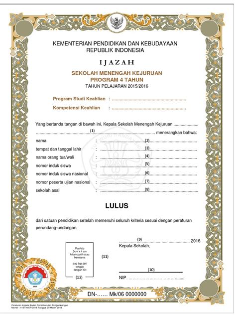 Juknis Pengisian Blangko Ijazah Satuan Pendidikan Dasar Dan Menengah