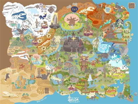 Legend Of Zelda Breath Of The Wild Inspired Map Art Hyrule Regions