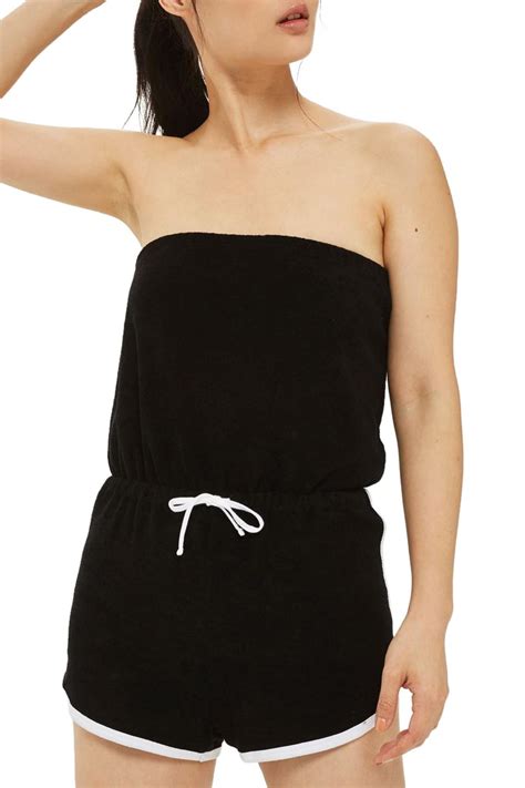 Lyst Topshop Strapless Terry Romper In Black