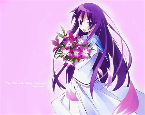 hd wallpaper hanbun no tsuki ga noboru sora akiba rika girl joy bouquet wallpaper flare