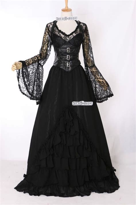 M 3404 Gothic Victorian Kleid Vampir Schwarz Cosplay Kostüm Costume
