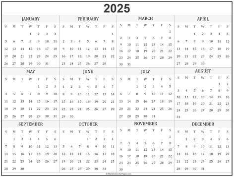 Calendar mockup design in black and white colors. 2025 year calendar | yearly printable