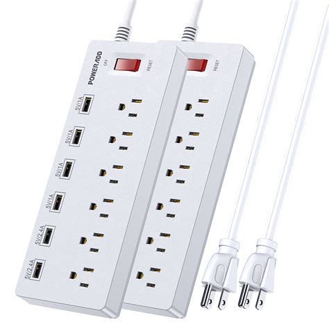 2 Pack 6 Outlet Surge Protector 6 Usb Ports Power Strip With 6ft Power