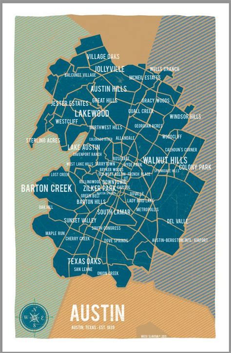 Austin Map Print By Vassi Slavova From Etsy Austin Map Austin