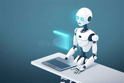 Robot Working On Laptop Computer Generative Ai Stock Illustration